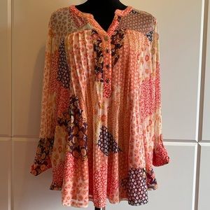 Fox & Ali coral mesh Patchwork popover blouse